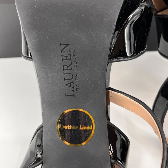 LAUREN Ralph Lauren Sasha Patent Leather Platform Sandal Size 8B Black Heels - Picture 14 of 16